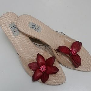 Clear with leather flower detail Mules